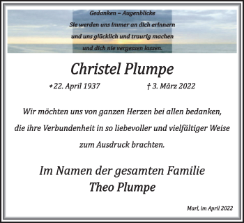 Traueranzeige von Christel Plumpe von Medienhaus Bauer