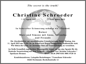 Traueranzeige von Christine Schroeder 