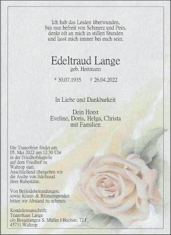 Traueranzeige von Edeltraud Lange von Medienhaus Bauer