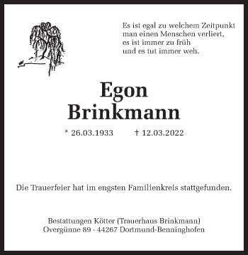 Traueranzeige von Egon Brinkmann 