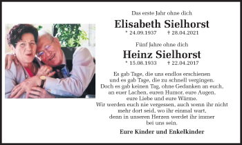 Traueranzeige von Elisabeth und Heinz Sielhorst von Ruhr Nachrichten