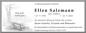Traueranzeige von Ellen Salzmann von Ruhr Nachrichten