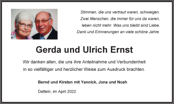 Traueranzeige von Gerda und Ulrich Ernst von Medienhaus Bauer