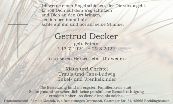 Traueranzeige von Gertrud Decker von Medienhaus Bauer