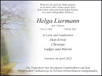 Traueranzeige von Helga Liermann von Ruhr Nachrichten und Dorstener Zeitung