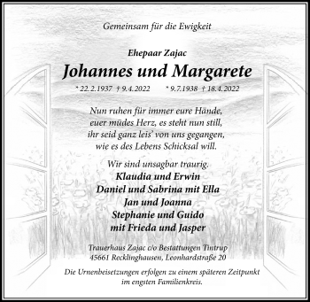 Traueranzeige von Johannes und Margarete  von Medienhaus Bauer