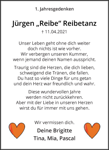 Traueranzeige von Jürgen Reibetanz von Hellweger Anzeiger