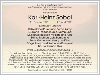 Traueranzeige von Karl-Heinz Sobol von Ruhr Nachrichten