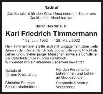 Traueranzeige von Karl Friedrich Timmermann