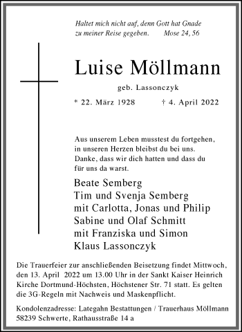 Traueranzeige von Luise Möllmann 
