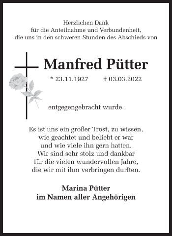 Traueranzeige von Manfred Pütter 