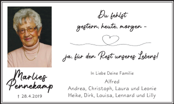 Traueranzeige von Marlies Pennekamp von Medienhaus Bauer