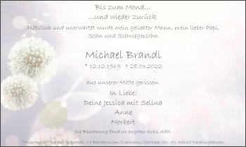 Traueranzeige von Michael Brandl von Medienhaus Bauer