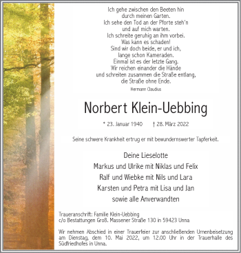 Traueranzeige von Norbert Klein-Uebbing