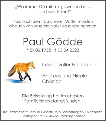 Traueranzeige von Paul Gödde von Medienhaus Bauer