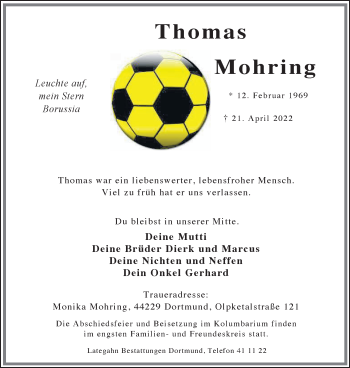 Traueranzeige von Thomas Mohring von Medienhaus Bauer