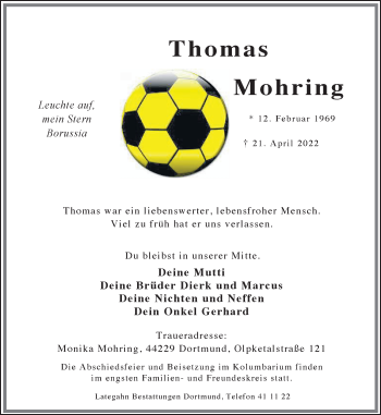 Traueranzeige von Thomas Mohring 