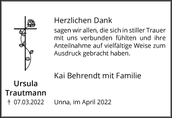 Traueranzeige von Ursula Trautmann von Hellweger Anzeiger