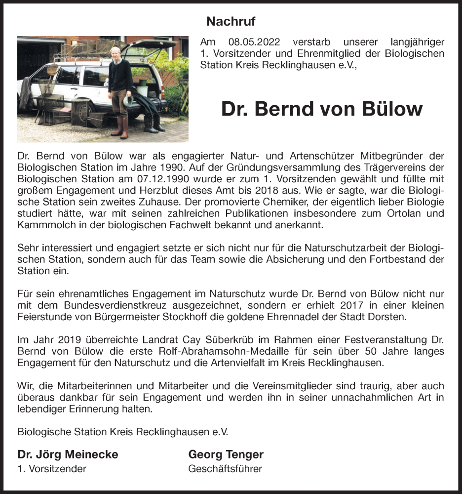  Traueranzeige für Bernd von Bülow vom 21.05.2022 aus Medienhaus Bauer