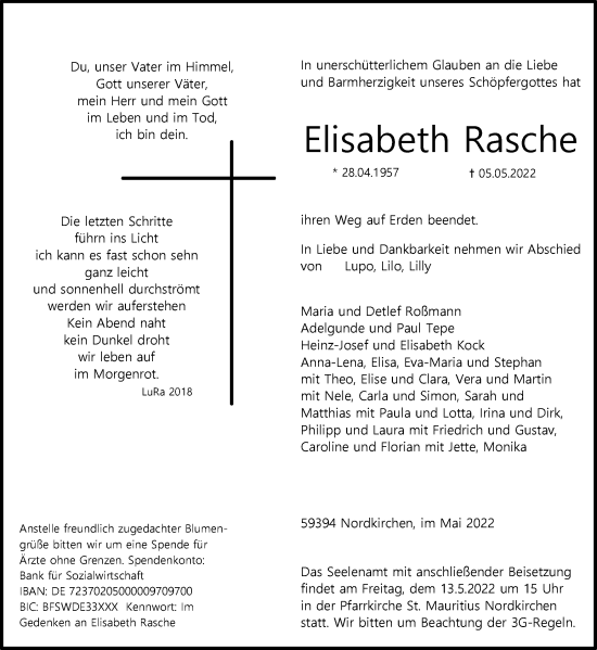 Traueranzeige von Elisabeth Rasche von Ruhr Nachrichten