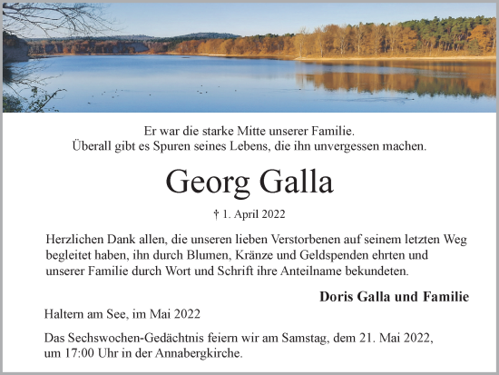 Traueranzeige von Georg Galla von Ruhr Nachrichten und Halterner Zeitung