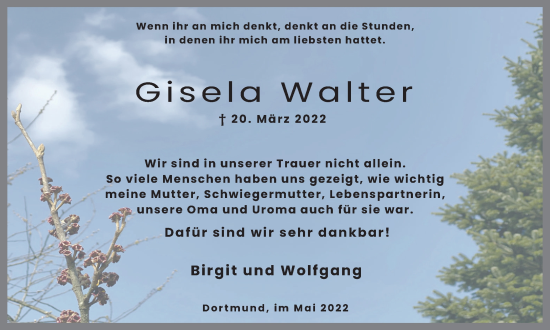 Traueranzeige von Gisela Walter 
