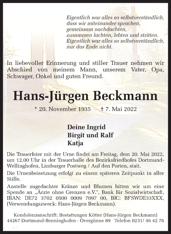 Traueranzeige von Hans-Jürgen Beckmann 