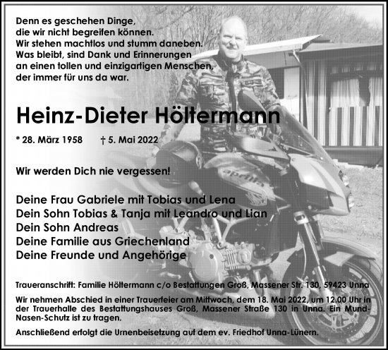 Traueranzeige von Heinz-Dieter Höltermann von Hellweger Anzeiger