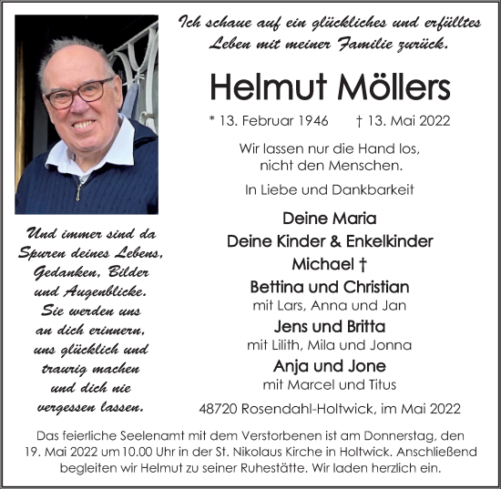 Traueranzeige von Helmut Möllers von Münstersche Zeitung und Münsterland Zeitung