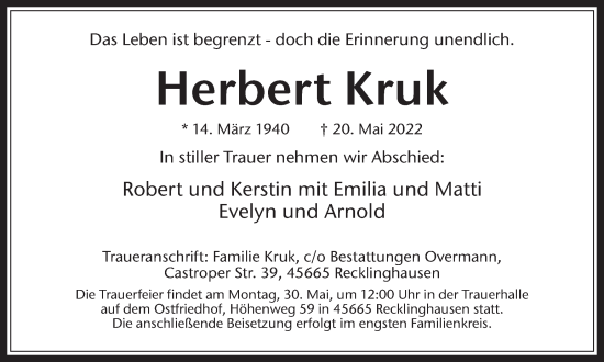 Traueranzeige von Herbert Kruk von Medienhaus Bauer