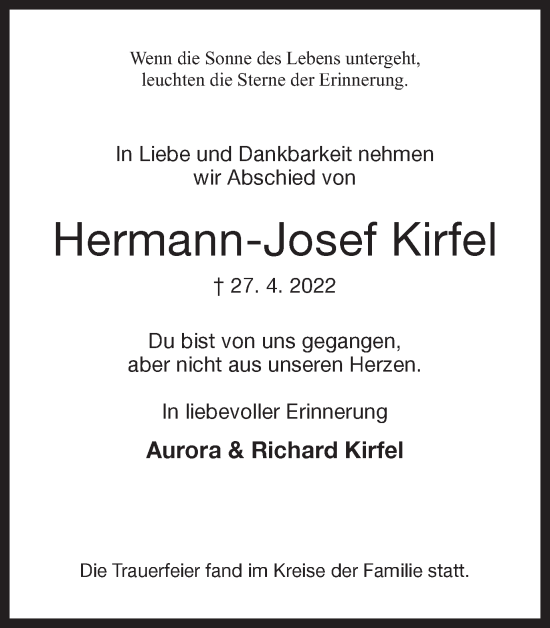 Traueranzeige von Hermann-Josef Kirfel von Hellweger Anzeiger