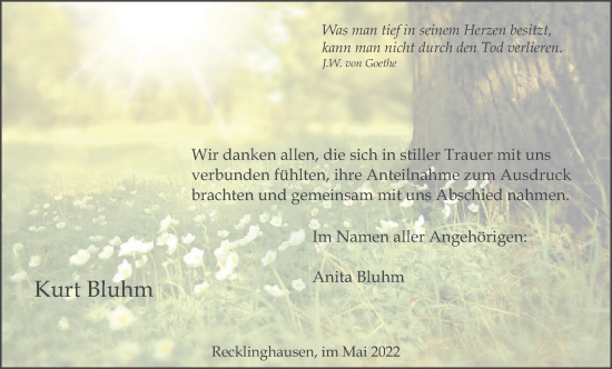 Traueranzeige von Kurt Bluhm von Medienhaus Bauer