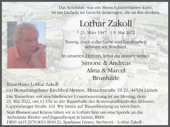Traueranzeige von Lothar Zakoll von Ruhr Nachrichten