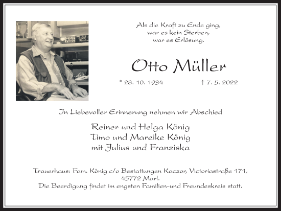 Traueranzeige von Otto Müller von Medienhaus Bauer