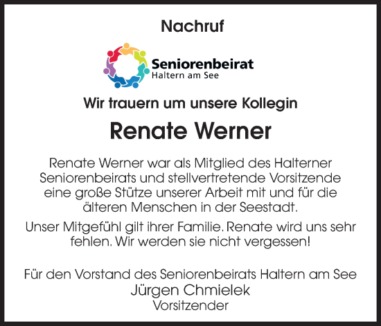 Traueranzeige von Renate Werner von Ruhr Nachrichten und Halterner Zeitung