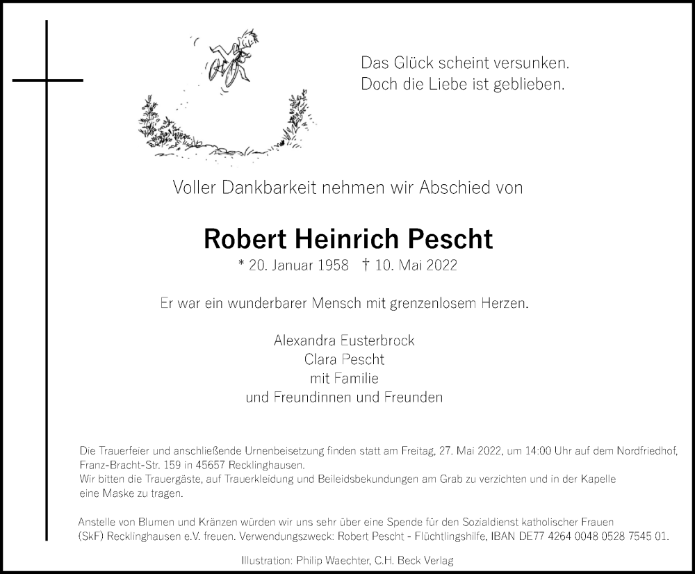  Traueranzeige für Robert Heinrich Pescht vom 21.05.2022 aus Medienhaus Bauer