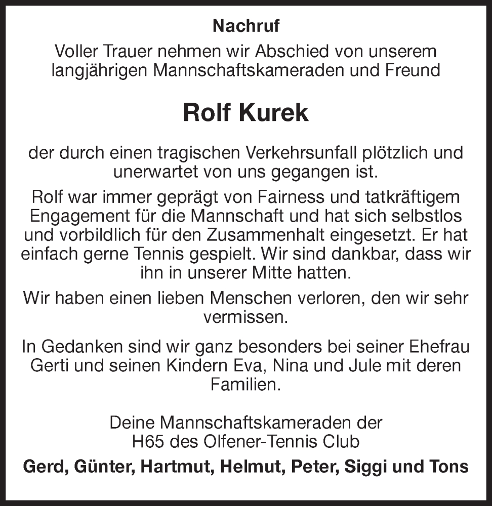 Traueranzeigen Von Rolf Kurek Sich Erinnernde 1018