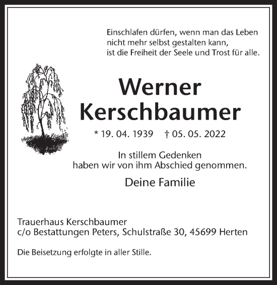 Traueranzeige von Werner Kerschbaumer von Medienhaus Bauer