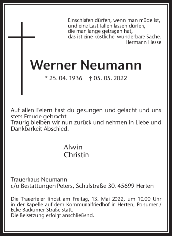 Traueranzeige von Werner Neumann von Medienhaus Bauer