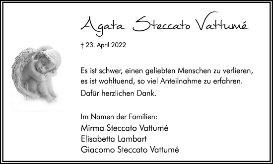 Traueranzeige von Agata  Steccato Vattume
