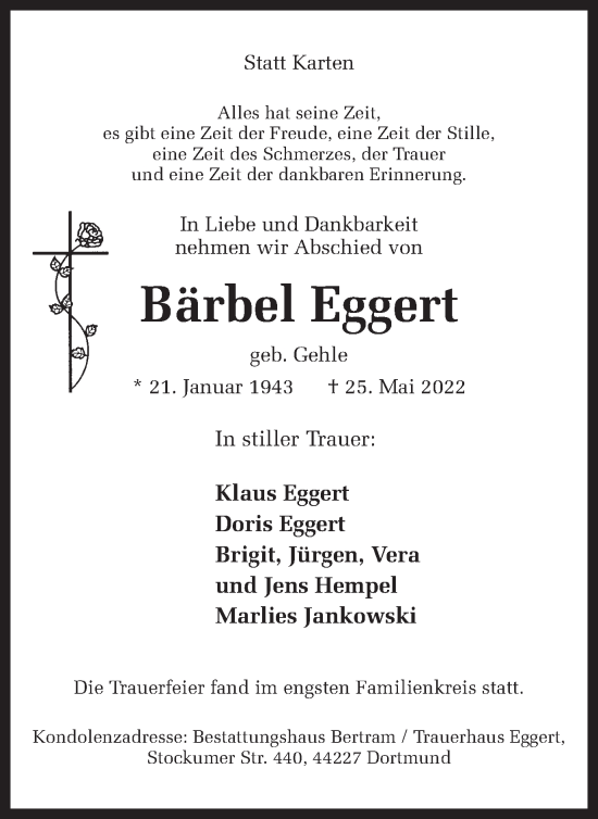 Traueranzeige von Bärbel Eggert 