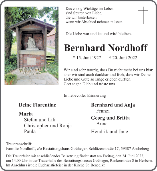 Traueranzeigen Von Bernhard Nordhoff | Sich-erinnern.de