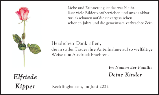 Traueranzeige von Elfriede Kipper von Medienhaus Bauer