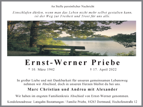 Traueranzeige von Ernsst-Werner Priebe 