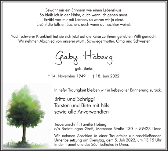 Traueranzeige von Gaby Hoberg