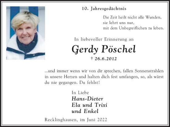 Traueranzeige von Gerdy Pöschel von Medienhaus Bauer