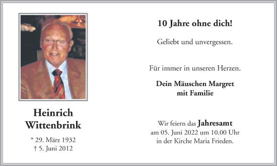 Traueranzeige von Heinrich Wittenbrink von Ruhr Nachrichten