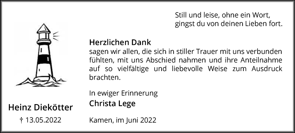  Traueranzeige für Heinz Diekötter vom 25.06.2022 aus Hellweger Anzeiger