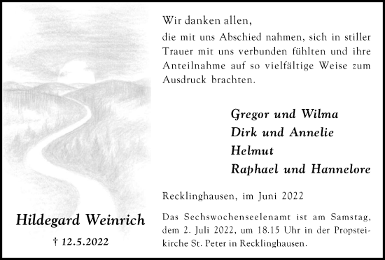 Traueranzeige von Hildegard Weinrich von Medienhaus Bauer