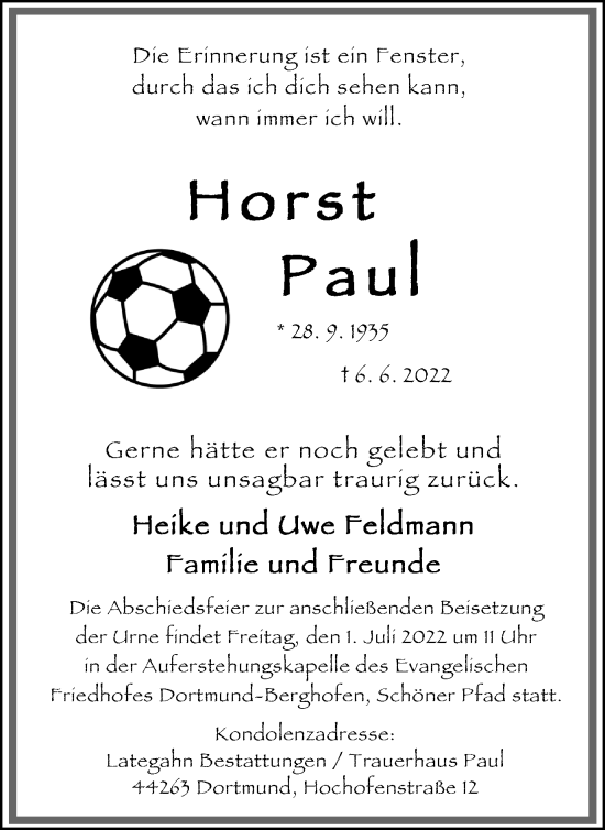 Traueranzeige von Horst Paul 